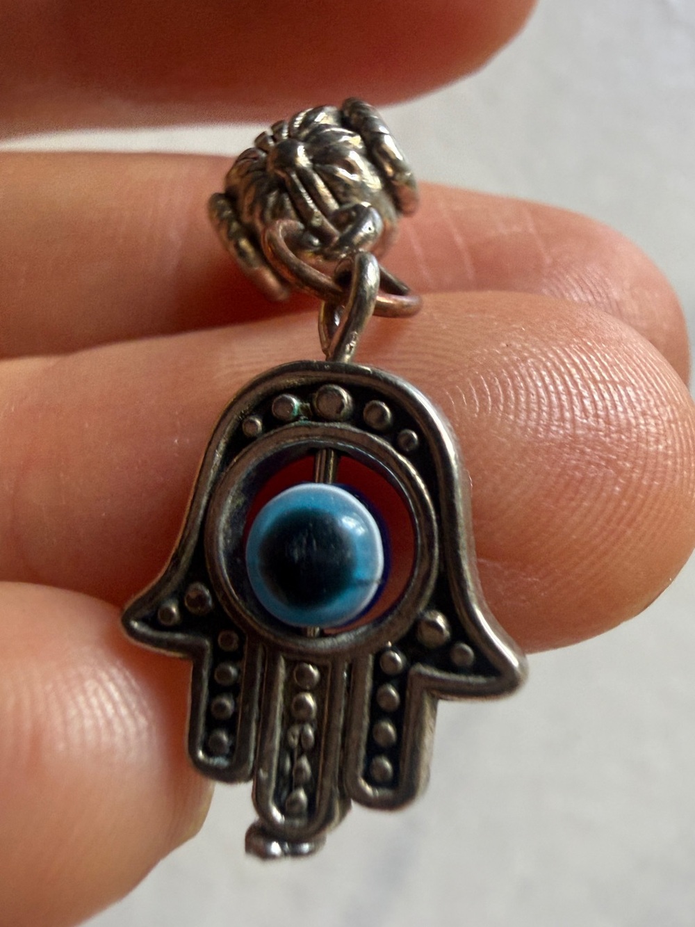 Vintage 90s Hamsa Hand Pendant with Blue Evil Eye Charm bead